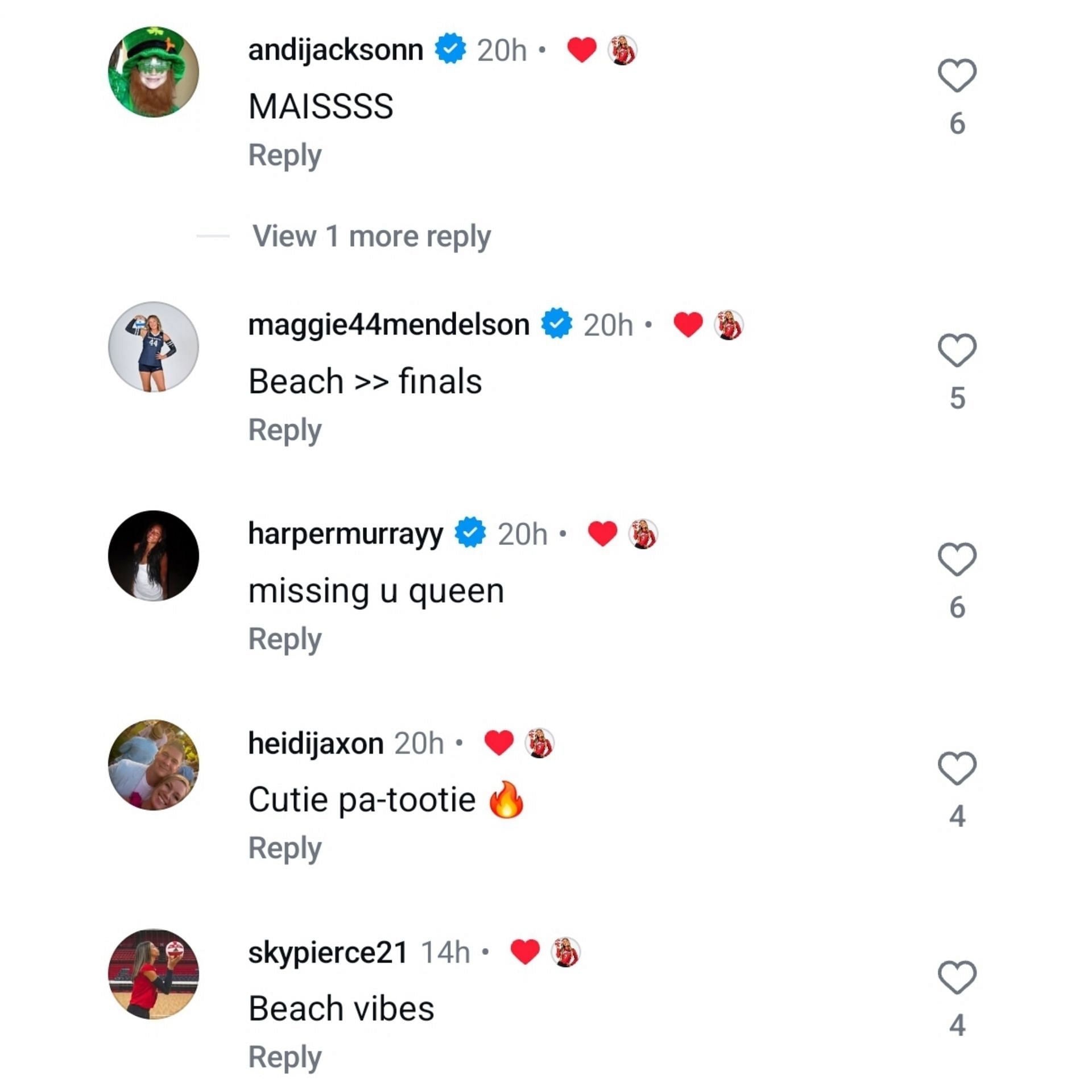 Screenshot of Harper Murray, Andi Jackson and Skyler Pierce’s comments. Credits - IG/ @maisieboesiger